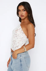 top blouses : Top Femme Haut Dentelle Floral Asymétrique in van Seroa