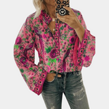 top blouses : Blouse Femme Évasé Bohème Fluide in Rose van Seroa