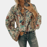 top blouses : Blouse Femme Évasé Bohème Fluide in Abricot clair van Seroa
