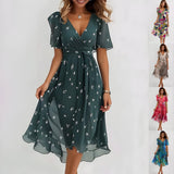 Dresses : Robe Midi Florale Neutre en Similicuir pour Femme - Élégante, Polyvalente in van Seroa