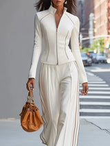 Two-Piece Set : Pantalon Fluide Femme White Stand-up in van Seroa