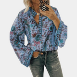 top blouses : Blouse Femme Évasé Bohème Fluide in Bleu van Seroa