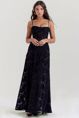 dresses : Robe Longue Femme Floral Transparente in Noir van Seroa