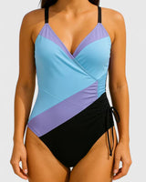 Badkleding : Maillot de bain femme - Modèle élégant taille haute | Confortable & Élégant in Bleu rayé van Seroa