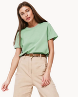 top blouses : T-shirt Femme Coton Col Rond Élégant in Vert van Seroa