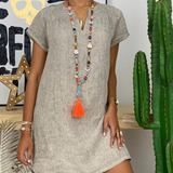 Midi Jurken : Livena | Coton et Lin Robe pour Femmes in Gris van Seroa