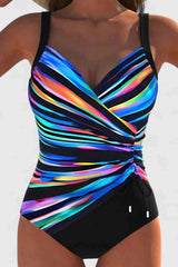 Badkleding : Maillot de bain femme - Modèle élégant taille haute | Confortable & Élégant in Rayé noir van Seroa