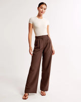 skirts : Pantalon Fluide Femme Jean Taille Haute in Marron van Seroa