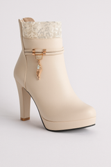 Bottines à Talon Haut et Détails en Lacets et Charm Femme