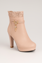 Bottines à Talon Haut et Détails en Lacets et Charm Femme