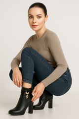 Bottines à Talon Haut et Détails en Lacets et Charm Femme