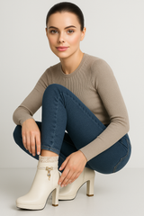 Bottines à Talon Haut et Détails en Lacets et Charm Femme