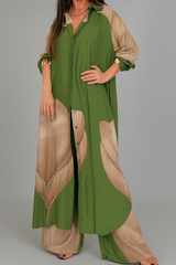 Outfit Sets : Ensemble Femme Élégant avec Chemise et Pantalon Décontracté in Vert-Kaki van Seroa