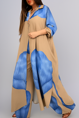 Outfit Sets : Ensemble Femme Élégant avec Chemise et Pantalon Décontracté in Blu-Kaki van Seroa
