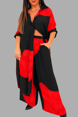 Outfit Sets : Ensemble Femme Élégant avec Chemise et Pantalon Décontracté in Rouge-Noir van Seroa