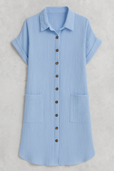 Dresses : Robe Femme Coton Chemise Gaufré in Bleu clair van Seroa