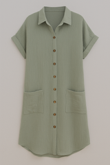 Dresses : Robe Femme Coton Chemise Gaufré in Grigio van Seroa
