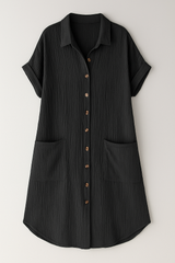 Dresses : Robe Femme Coton Chemise Gaufré in Néron van Seroa