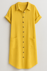 Dresses : Robe Femme Coton Chemise Gaufré in Giallo van Seroa