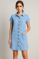Dresses : Robe Femme Coton Chemise Gaufré in van Seroa