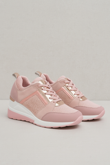 Shoes : Sneakers Femme Noires à talon compensé 8cm, Détails métalliques, Confortables et élégantes in Rose van Seroa