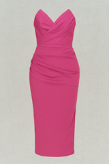 Dresses : Élégante Robe Midi Sans Bretelles pour Femme avec Fente pour Cérémonie Estivale in Fushia van Seroa