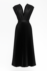Dresses : Robe Midi Femme Élégante Plissée à Décolleté en V - Parfaite pour Toutes les Occasions in Néron van Seroa