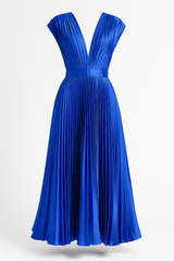 Dresses : Robe Midi Femme Élégante Plissée à Décolleté en V - Parfaite pour Toutes les Occasions in Bleu van Seroa
