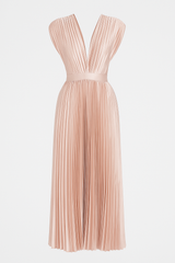 Dresses : Robe Midi Femme Élégante Plissée à Décolleté en V - Parfaite pour Toutes les Occasions in Rose van Seroa