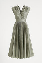 Dresses : Robe Midi Femme Élégante Plissée à Décolleté en V - Parfaite pour Toutes les Occasions in Grigio van Seroa