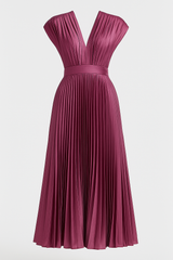 Dresses : Robe Midi Femme Élégante Plissée à Décolleté en V - Parfaite pour Toutes les Occasions in Alto van Seroa