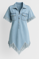 Dresses : Chemisiers Femme Denim Abito Dakota in Celeste S van Seroa