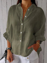 top blouses : Chemise Blanche Femme en Lin Décontractée - Confortable et Élégante in Vert Olive van Seroa