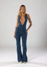 dresses : Combinaison en jean évasée à fermeture zippée, inspirée du style in 2XL van Seroa
