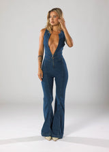 dresses : Combinaison en jean évasée à fermeture zippée, inspirée du style in van Seroa
