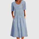 Damesjur : Femmes Robe Midi avec Rayures et Détails boutonnés - Coupe Confortable in Bleu van Seroa