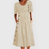Damesjur : Femmes Robe Midi avec Rayures et Détails boutonnés - Coupe Confortable in Beige van Seroa