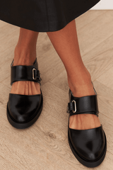 Loafers : Angela Black Buckle Loafers Leather New-In in van Seroa