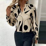 top blouses : Chemisier Femme en Tissu Respiran top blouses in Crème Noir van Seroa