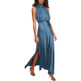 dresses : Robe Maxi Femme en Satin Élégante pour Soirée - Plusieurs Couleurs Disponibles in Bleu van Seroa
