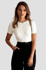 top blouses : Top Femme Côtelé Haut Structuré in Blanc van Seroa