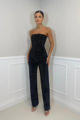 dresses : Combinaison de Soirée Sans Bretelles à Paillettes et Coupe in Noir van Seroa