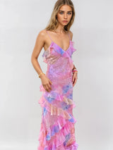 dresses : Robe Longue Femme Soie Transparente in Rose van Seroa