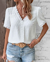 top blouses : Blouse vintage en coton pour femme, détails dentelle, manches in van Seroa