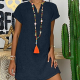 Midi Jurken : Livena | Coton et Lin Robe pour Femmes in Bleu foncé van Seroa
