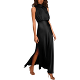 dresses : Robe Maxi Femme en Satin Élégante pour Soirée - Plusieurs Couleurs Disponibles in Noir van Seroa