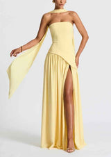 Maxi Dress : Robe longue fluide fendue femme - Élégante, confortable, sans bretelles avec ruban in van Seroa