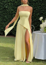 Maxi Dress : Robe longue fluide fendue femme - Élégante, confortable, sans bretelles avec ruban in van Seroa