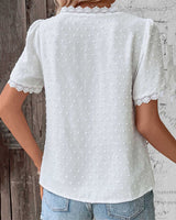 top blouses : Blouse vintage en coton pour femme, détails dentelle, manches in van Seroa