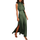 dresses : Robe Maxi Femme en Satin Élégante pour Soirée - Plusieurs Couleurs Disponibles in Vert van Seroa